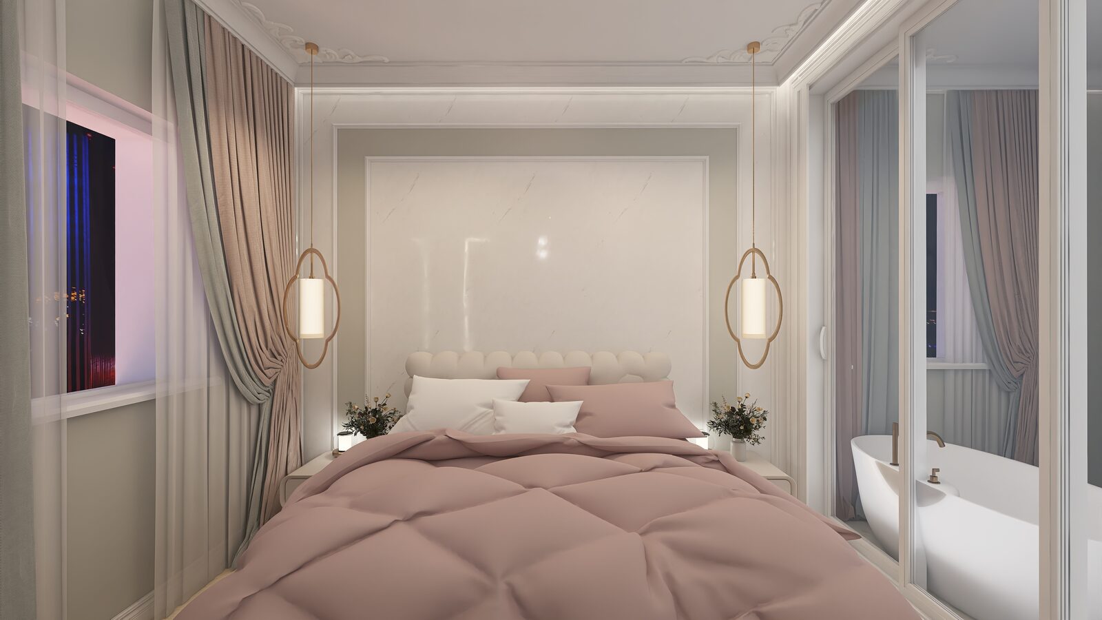 Ruhiges Schlafzimmer mit warmer Atmosphäre